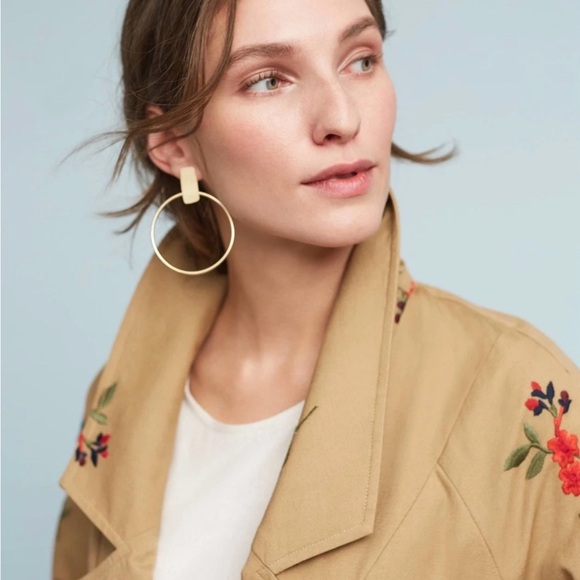 Anthropologie Cartonnier Floral Embroidered Tan Trench Coat - Picture 3 of 11
